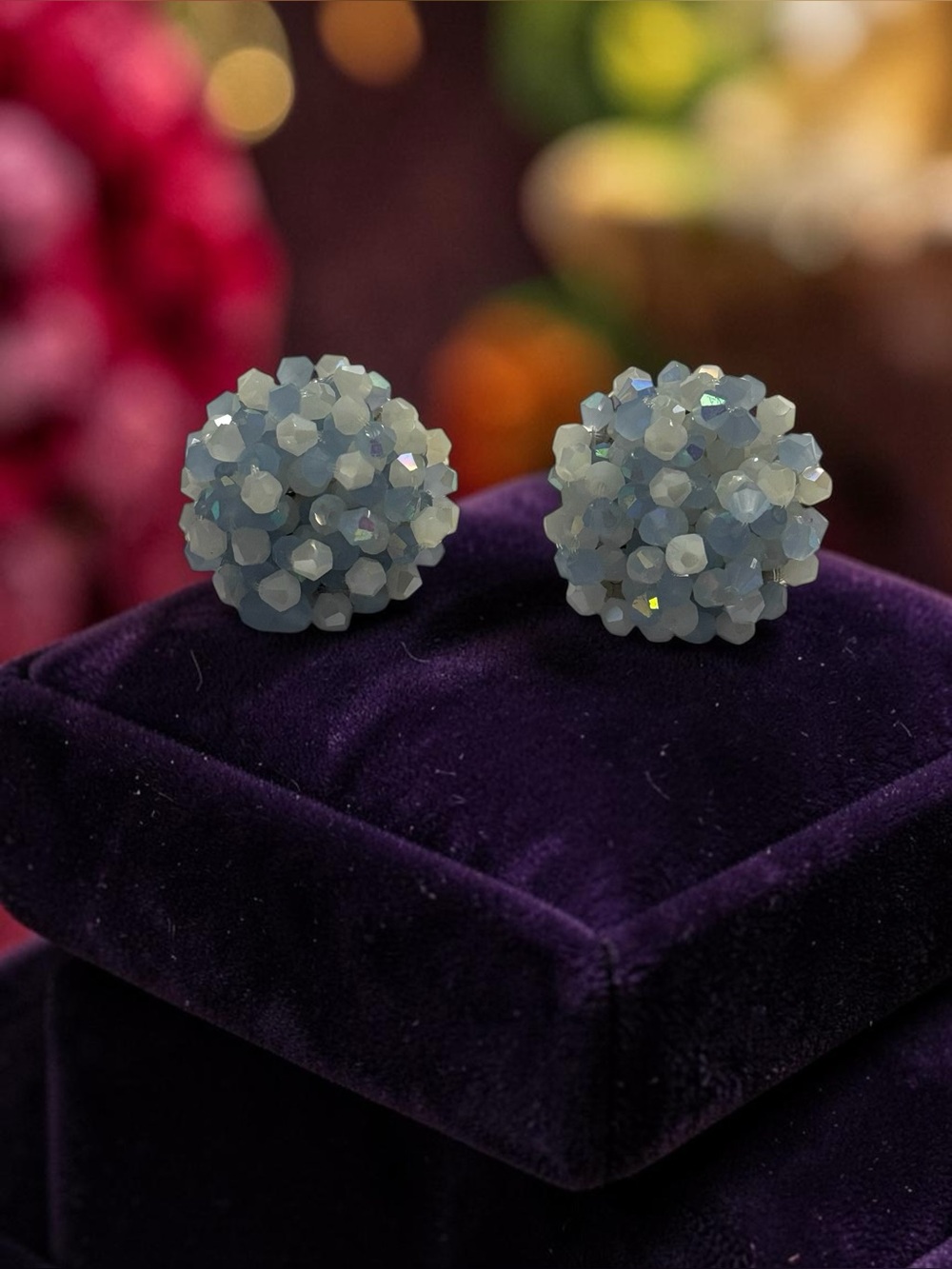 Sassy Jones Light Blue Malia Beaded Cluster Stud Earrings